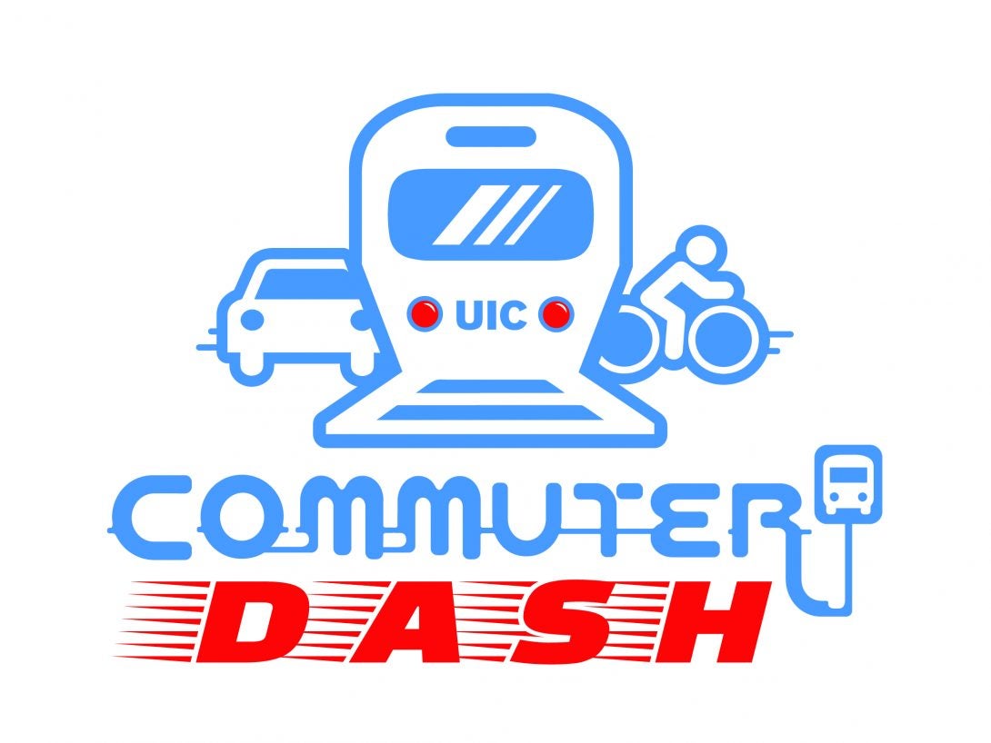 a transportation logo for the commuter dash in red and blue