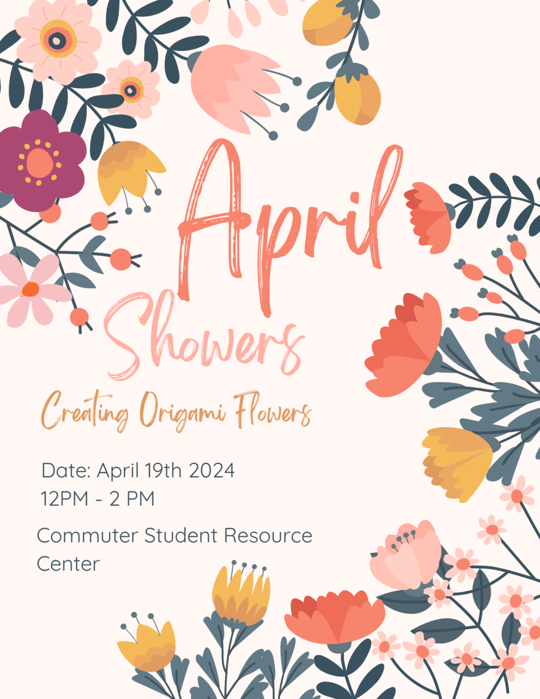 April Showers Creating Origami Flowers, April 19 from 12-2 pm